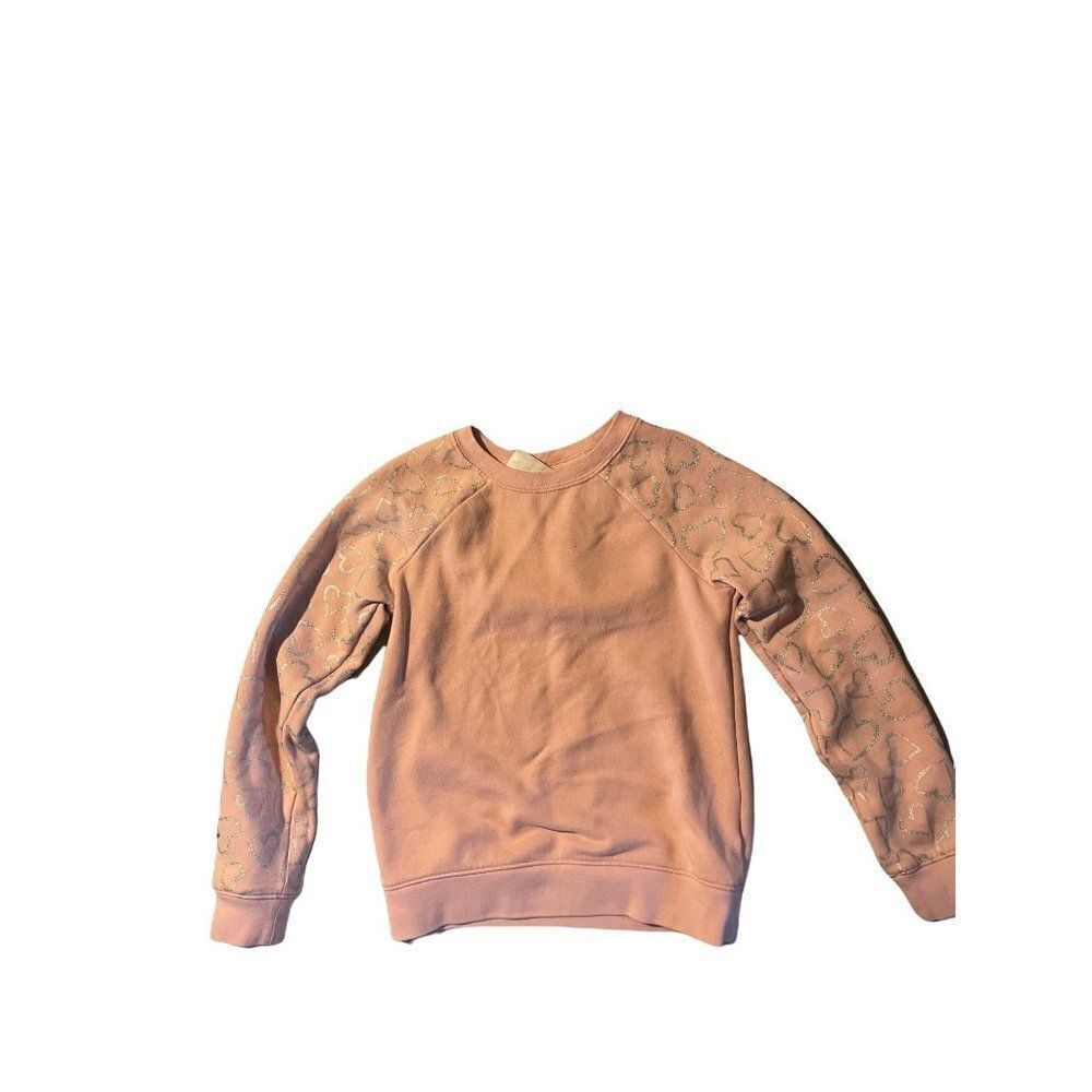 Athletic Girls Pink Glitter Heart Long Sleeve Pullover Sweatshirt Size M 7-8